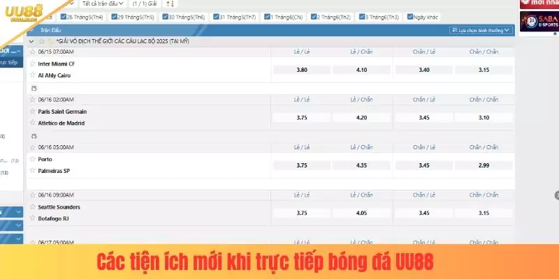 Các tiện ích mới khi trực tiếp bóng đá UU88