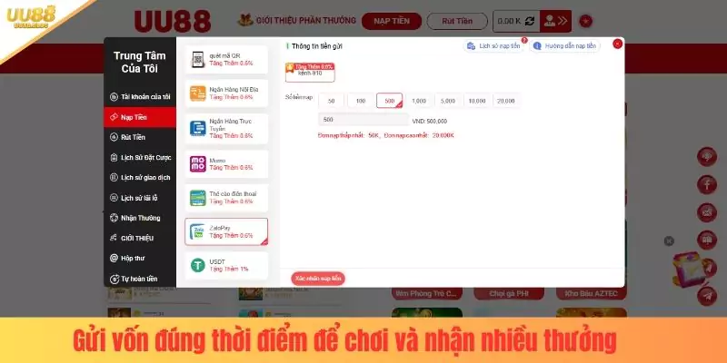 nạp tiền uu88 Gửi vốn đúng thời điểm để chơi và nhận nhiều thưởng